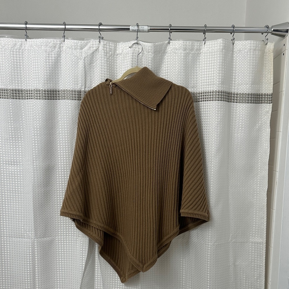 MICHAEL Michael Kors Ribbed Brown Poncho Sweater